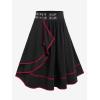 Rosegal Women’s Plus Size Gothic Mini Skirt Contrast Tape Buckled Midi High Waist Elastic A-Line Skirt(Black9)
