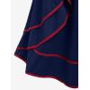 Rosegal Women’s Plus Size Gothic Mini Skirt Contrast Tape Buckled Midi High Waist Elastic A-Line Skirt(Blue)