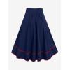 Rosegal Women’s Plus Size Gothic Mini Skirt Contrast Tape Buckled Midi High Waist Elastic A-Line Skirt(Blue)