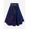 Rosegal Women’s Plus Size Gothic Mini Skirt Contrast Tape Buckled Midi High Waist Elastic A-Line Skirt(Blue)