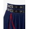 Rosegal Women’s Plus Size Gothic Mini Skirt Contrast Tape Buckled Midi High Waist Elastic A-Line Skirt(Blue)