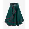 Rosegal Women’s Plus Size Gothic Mini Skirt Contrast Tape Buckled Midi High Waist Elastic A-Line Skirt(Green)