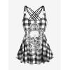 Rosegal Womens Plus Size Gothic Skull Plaid Padded Boyleg Strappy Modest Tankini Swimsuit Set(Black)