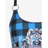 Rosegal Womens Plus Size Gothic Skull Plaid Padded Boyleg Strappy Modest Tankini Swimsuit Set(Blue)