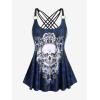 Rosegal Womens Plus Size Gothic Skull Plaid Padded Boyleg Strappy Modest Tankini Swimsuit Set(Blue_11)