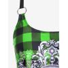 Rosegal Womens Plus Size Gothic Skull Plaid Padded Boyleg Strappy Modest Tankini Swimsuit Set(Green)