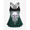 Rosegal Womens Plus Size Gothic Skull Plaid Padded Boyleg Strappy Modest Tankini Swimsuit Set(Green_12)