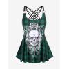 Rosegal Womens Plus Size Gothic Skull Plaid Padded Boyleg Strappy Modest Tankini Swimsuit Set(Green_12)