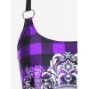 Rosegal Womens Plus Size Gothic Skull Plaid Padded Boyleg Strappy Modest Tankini Swimsuit Set(Purple)