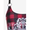 Rosegal Womens Plus Size Gothic Skull Plaid Padded Boyleg Strappy Modest Tankini Swimsuit Set(Red)