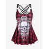 Rosegal Womens Plus Size Gothic Skull Plaid Padded Boyleg Strappy Modest Tankini Swimsuit Set(Red)