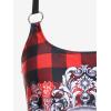 Rosegal Womens Plus Size Gothic Skull Plaid Padded Boyleg Strappy Modest Tankini Swimsuit Set(Red_2)