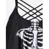 Rosegal Womens Plus Size Skeleton Print Flounce Crisscross Strappy Tankini Swimwear Set(Black_2)