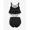 Rosegal Womens Plus Size Skeleton Print Flounce Crisscross Strappy Tankini Swimwear Set(Black_2)