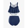 Rosegal Womens Plus Size Skeleton Print Flounce Crisscross Strappy Tankini Swimwear Set(Blue)