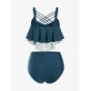Rosegal Womens Plus Size Skeleton Print Flounce Crisscross Strappy Tankini Swimwear Set(Green)