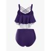 Rosegal Womens Plus Size Skeleton Print Flounce Crisscross Strappy Tankini Swimwear Set(Purple)