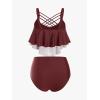 Rosegal Womens Plus Size Skeleton Print Flounce Crisscross Strappy Tankini Swimwear Set(Red)