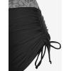 Rosegal Womens Plus Size Skull Rose Wing Print Cinched Boyshorts Tankini Swimsuit Set(Black)