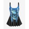 Rosegal Womens Plus Size Skull Rose Wing Print Cinched Boyshorts Tankini Swimsuit Set(Blue_1)