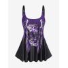 Rosegal Womens Plus Size Skull Rose Wing Print Cinched Boyshorts Tankini Swimsuit Set(Purple)