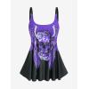 Rosegal Womens Plus Size Skull Rose Wing Print Cinched Boyshorts Tankini Swimsuit Set(Purple_1)