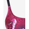Rosegal Womens Plus Size Skull Rose Wing Print Cinched Boyshorts Tankini Swimsuit Set(Red_1)