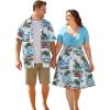 Matchable Couple Halloween Costume Ghost Pumpkin Print Shirt or Plus Size Knee Length Cinched Ruched Tee Dress(Women Light Blue)