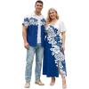 Matchable Couple Hawaiian Sea Beach Starfish Turtle Shell Print Shirt or Plus Size Midi Split A Line Dress(Men Blue)