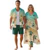 Matchable Couple Hawaiian Sea Beach Starfish Turtle Shell Print Shirt or Plus Size Midi Split A Line Dress(Men Green)