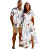 Matchable Couple Hawaiian Sea Beach Starfish Turtle Shell Print Shirt or Plus Size Midi Split A Line Dress(Men White)