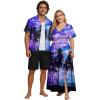 Matchable Couple Hawaiian Sea Beach Starfish Turtle Shell Print Shirt or Plus Size Midi Split A Line Dress(Women Purple)