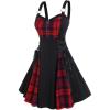 ROSE GAL Gothic Lace Up Plaid Half Zipper Fit and Flare Gothic Dress(Black-219)