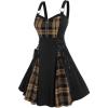 ROSE GAL Gothic Lace Up Plaid Half Zipper Fit and Flare Gothic Dress(Coffee_2)