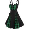 ROSE GAL Gothic Lace Up Plaid Half Zipper Fit and Flare Gothic Dress(Green_1)
