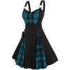 ROSE GAL Gothic Lace Up Plaid Half Zipper Fit and Flare Gothic Dress(Green_2)