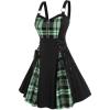 ROSE GAL Gothic Lace Up Plaid Half Zipper Fit and Flare Gothic Dress(Green_3)