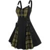 ROSE GAL Gothic Lace Up Plaid Half Zipper Fit and Flare Gothic Dress(Green_4)