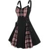 ROSE GAL Gothic Lace Up Plaid Half Zipper Fit and Flare Gothic Dress(Pink_1)
