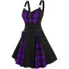ROSE GAL Gothic Lace Up Plaid Half Zipper Fit and Flare Gothic Dress(Purple_2)