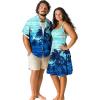 ROSE GAL Matchable Couple Hawaiian Coconut Tree Print Shirt or Plus Size Knee Length Fit and Flare Tank Dress(Men Deep Blue)