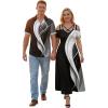ROSE GAL Matchable Couples Hawaiian Men Shirt and Women Cold Shoulder Crisscorss Short Sleeves Midi Dress(Men/Black)