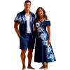 ROSE GAL Matchable Couples Hawaiian Men Shirt and Women Cold Shoulder Crisscorss Short Sleeves Midi Dress(Men/Blue)