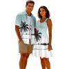 ROSE GAL Matchable Couples Hawaiian Men Shirt and Women Vintage Vintage Sleeveless Dress(Women/Blue)