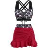 ROSE GAL Plus Size Gothic Skulls 2 Piece Swimsuits for Women Two Piece Tankini Set(Red_1)