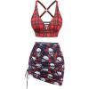ROSE GAL Plus Size Gothic Skulls 3 Piece Swimsuits for Women Three Piece Bikini Bathing Suits(Red_1)