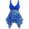 ROSE GAL Plus Size Leaf Print Swim Dress with Short for Women Mesh Tankini Swimsuits Flowy Two Piece Bathing Suits(Blue)
