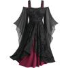 ROSE GAL Plus Size Medieval Vintage Costume Cold Shoulder Flare Sleeve Goth Dresses(Black)