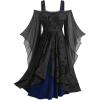 ROSE GAL Plus Size Medieval Vintage Costume Cold Shoulder Flare Sleeve Goth Dresses(Deep Blue)