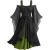 ROSE GAL Plus Size Medieval Vintage Costume Cold Shoulder Flare Sleeve Goth Dresses(Green)